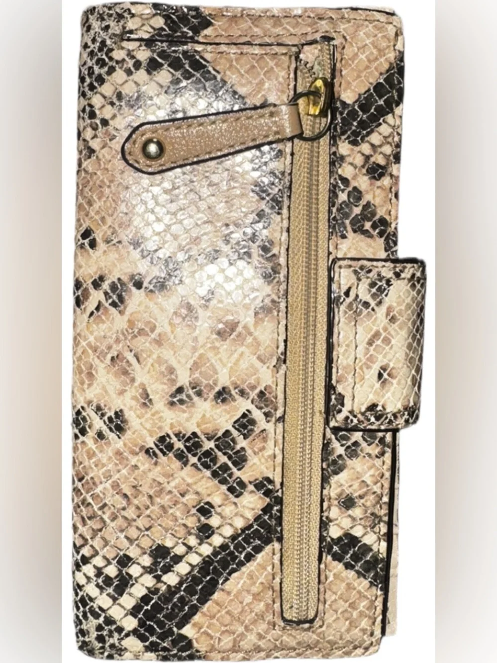 Coach Python Print Tan & Black Snakeskin-Print 7x4 Wallet